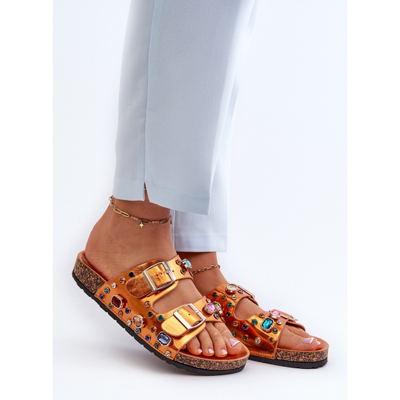 Infradito Da Donna Decorate Con Fibbie S.Barski MY121 Arancio d'oro 2