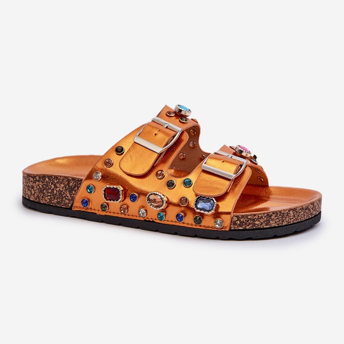 Infradito Da Donna Decorate Con Fibbie S.Barski MY121 Arancio d'oro 1