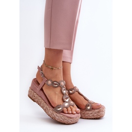 Sandali con zeppa da donna con treccia S.Barski MY291 Rosa 2