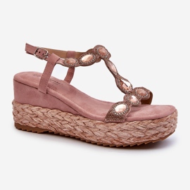 Sandali con zeppa da donna con treccia S.Barski MY291 Rosa 1
