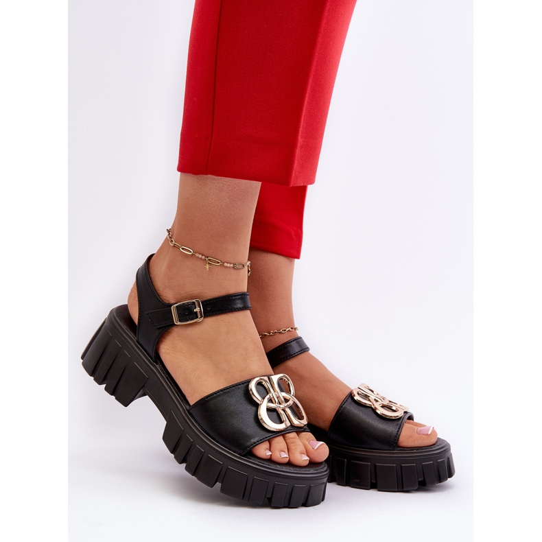 Sandali Da Donna In Pelle Con Decoro Oro, Nero Vinceza 7910 2