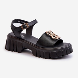 Sandali Da Donna In Pelle Con Decoro Oro, Nero Vinceza 7910 1
