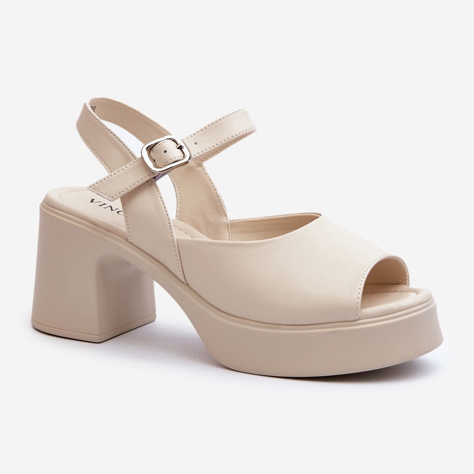 Sandali Tacco Alto in Pelle da Donna Vinceza 66627 Beige 1
