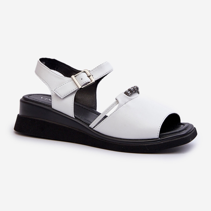 Sandali con Zeppa in Pelle da Donna Vinceza 66624 Bianco 1