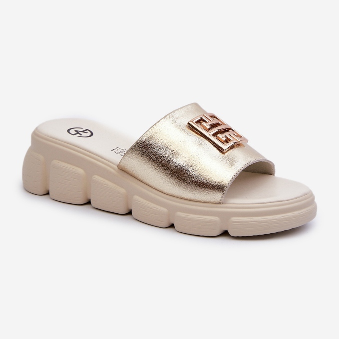 Infradito da donna in pelle con decoro oro su zeppa Vinceza 41444 Gold d'oro 1