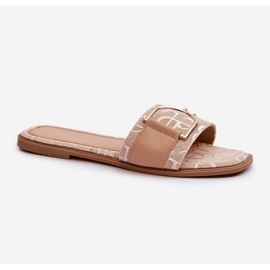 Infradito da donna lucide con decorazione sulla punta beige 1