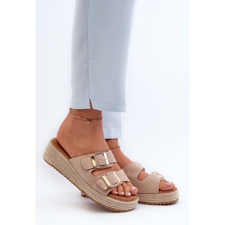 Infradito da donna con eco camoscio intrecciato Beige Zaloemi 2