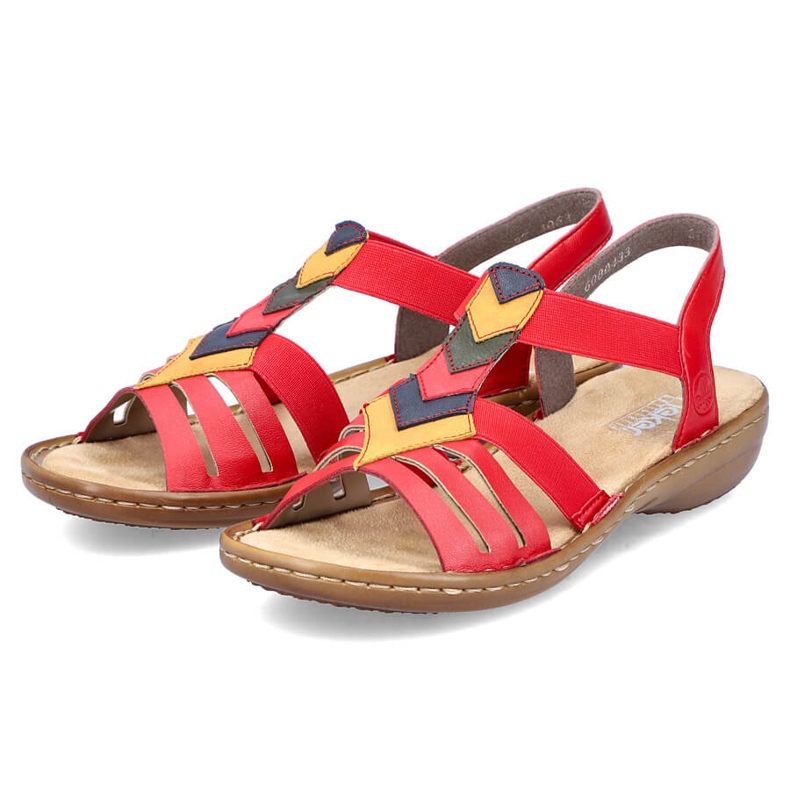 Comodi sandali slip-on da donna con elastici, rossi, Rieker 60804-33 rosso 2
