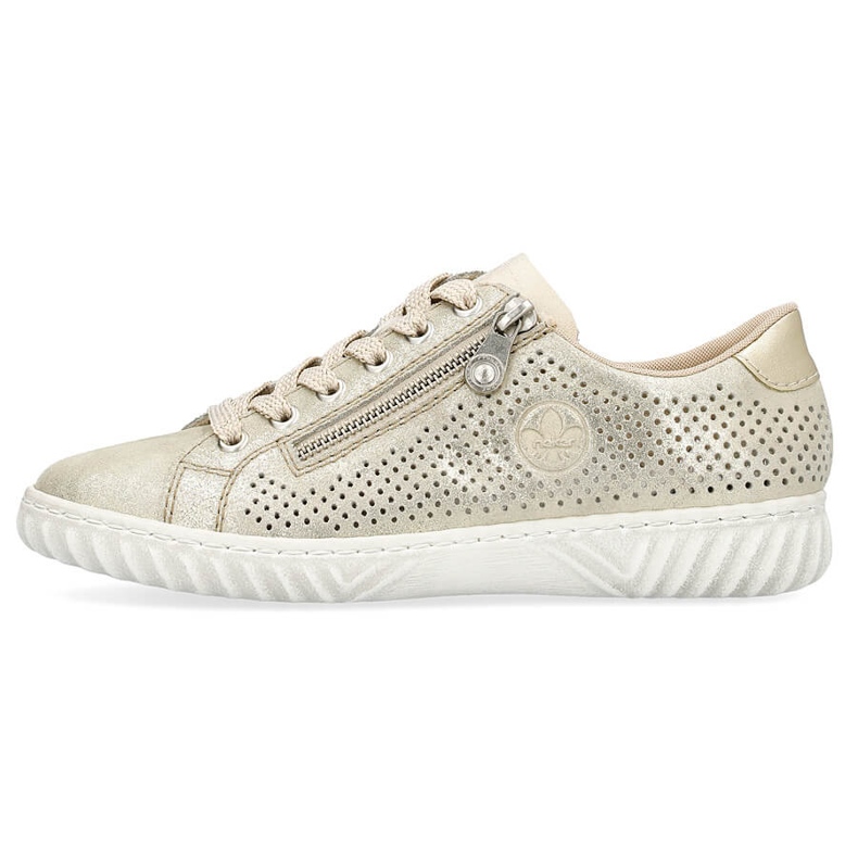Scarpe sportive da donna comode in pelle, lucide, beige Rieker N0901-62 2