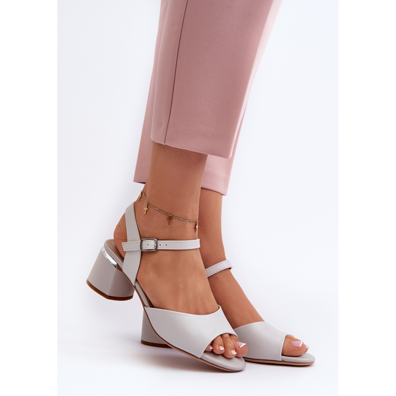 Sandali Tacco Basso da Donna Ecopelle Sergio Leone SK876 Grigio 2