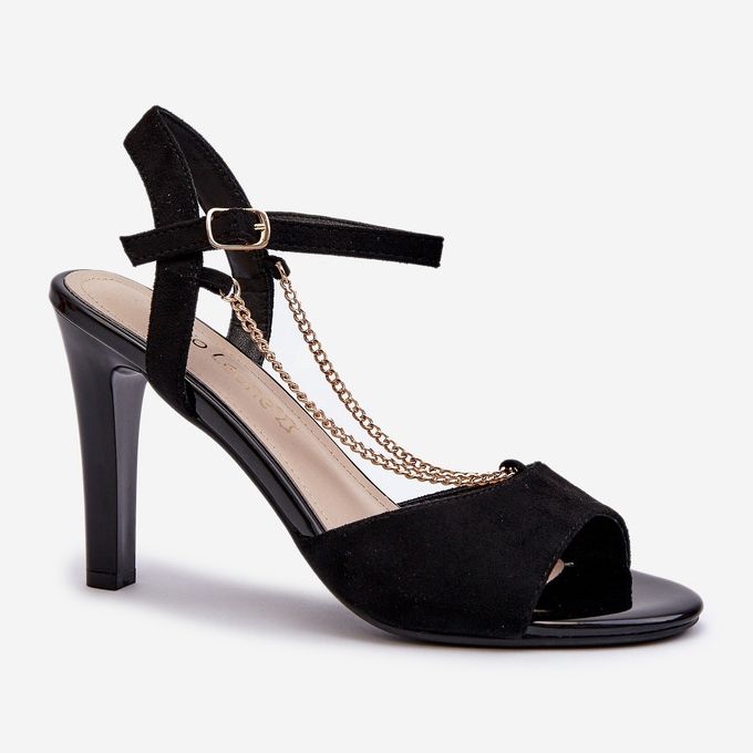 Sandali Da Donna Con Tacco Alto In Eco Camoscio Con Catena Sergio Leone SK925 Nero 2