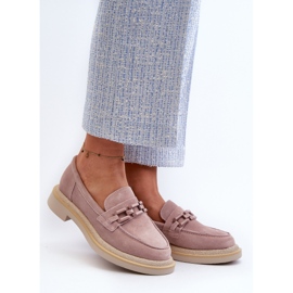 S.Barski Mocassini da donna in pelle scamosciata con tacco piatto con decorazione D&amp;A TW101 Dirty Pink rosa 2