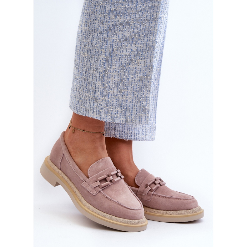 S.Barski Mocassini da donna in pelle scamosciata con tacco piatto con decorazione D&amp;A TW101 Dirty Pink rosa 2