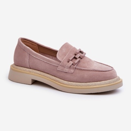 S.Barski Mocassini da donna in pelle scamosciata con tacco piatto con decorazione D&amp;A TW101 Dirty Pink rosa 1