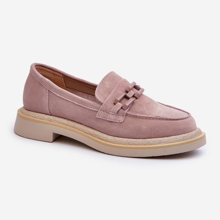 S.Barski Mocassini da donna in pelle scamosciata con tacco piatto con decorazione D&amp;A TW101 Dirty Pink rosa 1