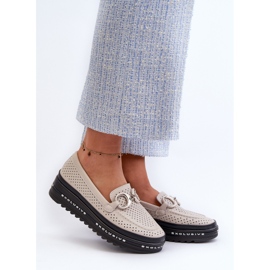 Mocassini Da Donna In Pelle Con Plateau Con Decoro S.Barski LR750 Beige 2