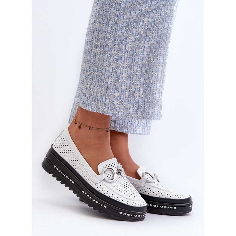 Mocassini Da Donna In Pelle Con Plateau Con Decoro S.Barski LR750 Bianco bianca 2
