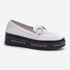 Mocassini Da Donna In Pelle Con Plateau Con Decoro S.Barski LR750 Bianco bianca 1