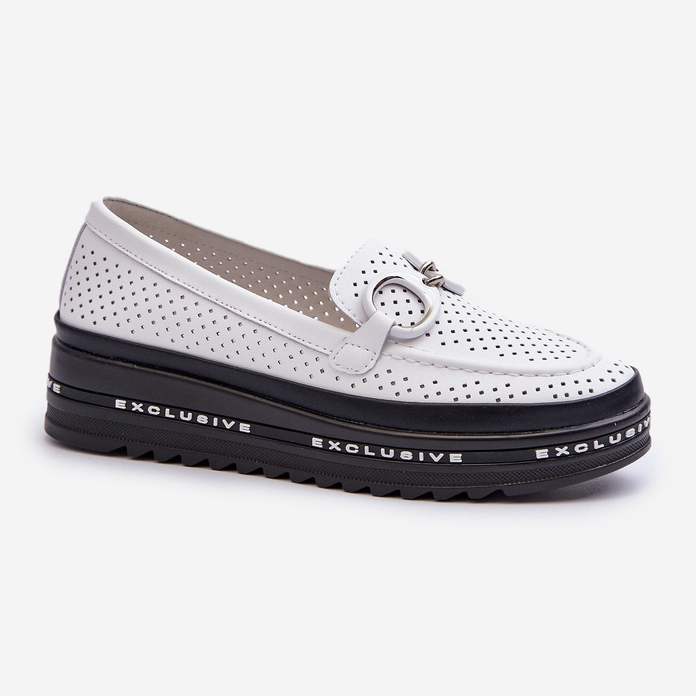Mocassini Da Donna In Pelle Con Plateau Con Decoro S.Barski LR750 Bianco bianca 1