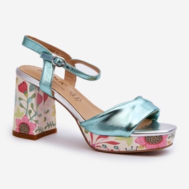 S.Barski Sandali floreali con tacco alto da donna D&amp;A CR980 Blu 1