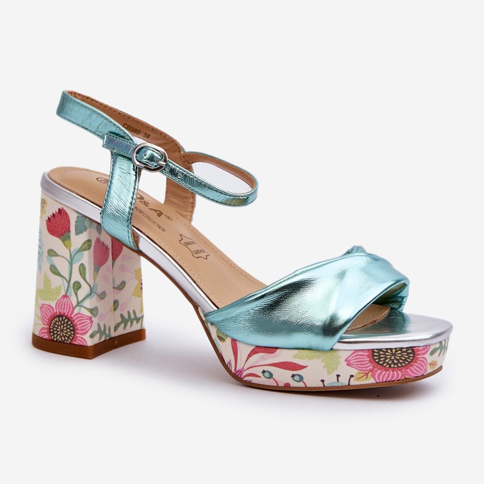 S.Barski Sandali floreali con tacco alto da donna D&amp;A CR980 Blu 1