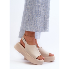 S.Barski Sandali da donna in pelle sulla piattaforma D&amp;A SJ2301-2, Beige 2