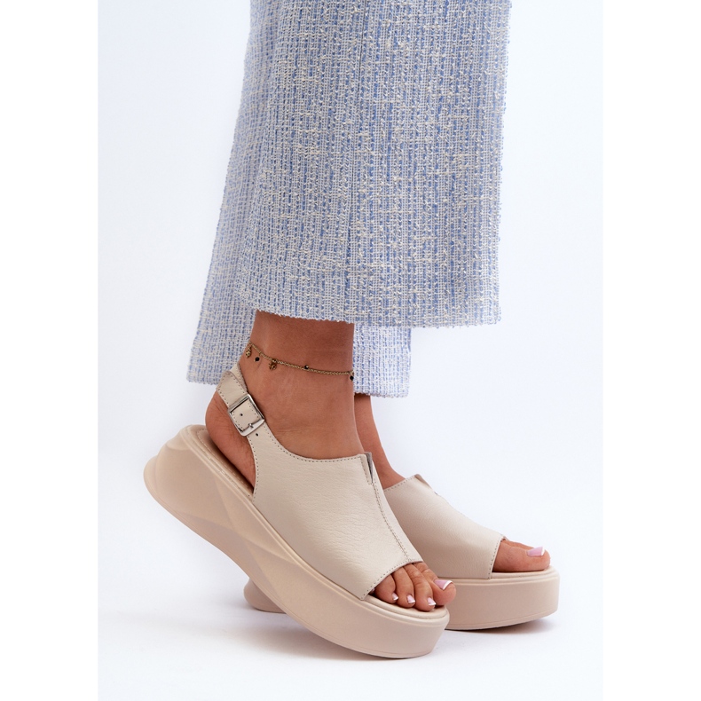 S.Barski Sandali da donna in pelle sulla piattaforma D&amp;A SJ2301-2, Beige 2