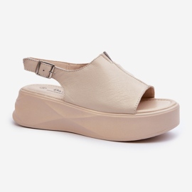 S.Barski Sandali da donna in pelle sulla piattaforma D&amp;A SJ2301-2, Beige 1