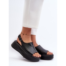 S.Barski Sandali in pelle da donna sulla piattaforma D&amp;A SJ2301-2 neri nero 2