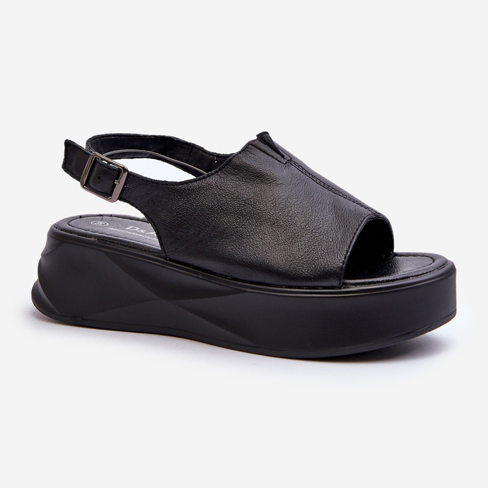 S.Barski Sandali in pelle da donna sulla piattaforma D&amp;A SJ2301-2 neri nero 1