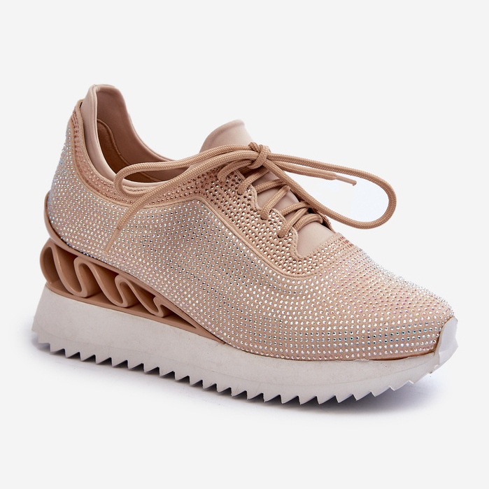 S.Barski Sneakers con Zeppa da Donna Decorate con Zirconi D&amp;A MR38-377 Beige 1