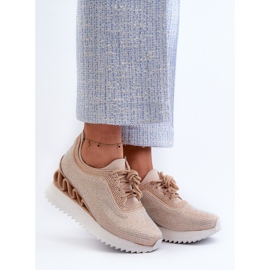 S.Barski Sneakers con Zeppa da Donna Decorate con Zirconi D&amp;A MR38-377 Beige 2