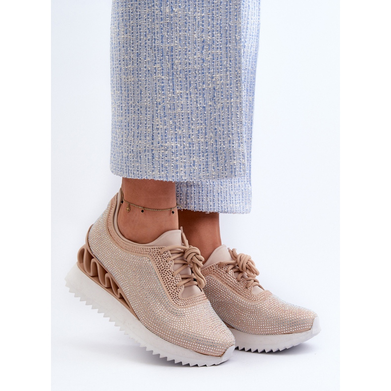 S.Barski Sneakers con Zeppa da Donna Decorate con Zirconi D&amp;A MR38-377 Beige 2