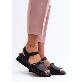 Sandali con zeppa in pelle da donna Vinceza 66624 Neri nero 2
