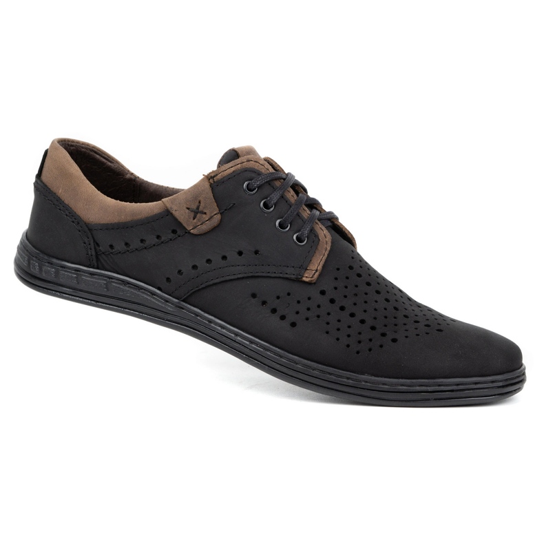 Polbut Scarpe in pelle da uomo 402 estive nere con marrone nero 1