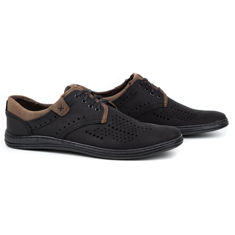 Polbut Scarpe in pelle da uomo 402 estive nere con marrone nero 2