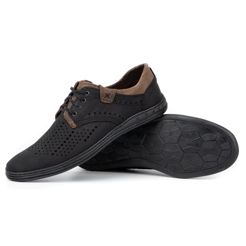 Polbut Scarpe in pelle da uomo 402 estive nere con marrone nero 3