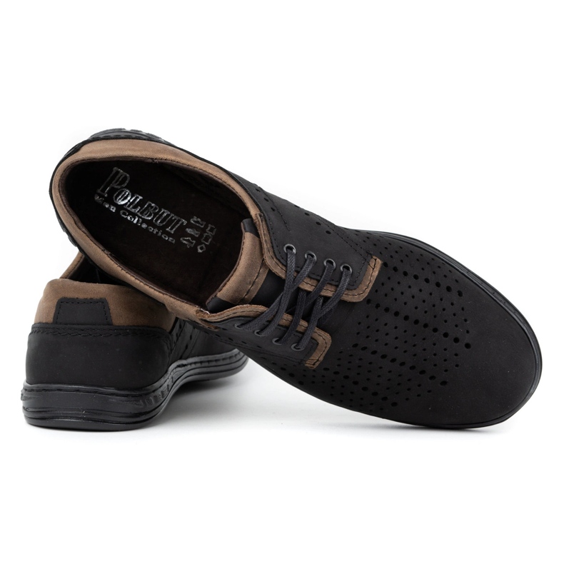 Polbut Scarpe in pelle da uomo 402 estive nere con marrone nero 4