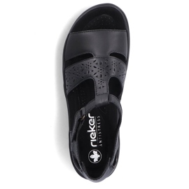 Comodi sandali da donna in pelle con velcro, neri Rieker 64865-01 nero 2