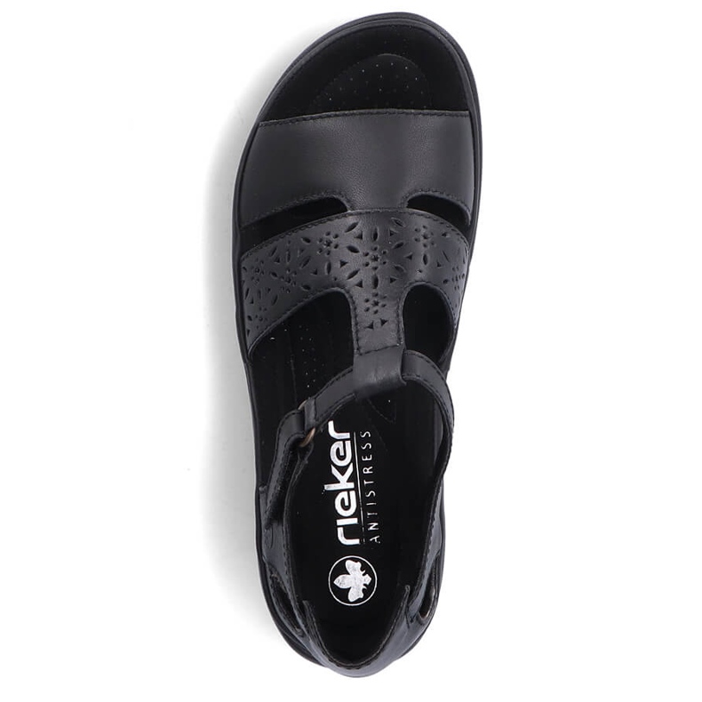 Comodi sandali da donna in pelle con velcro, neri Rieker 64865-01 nero 2