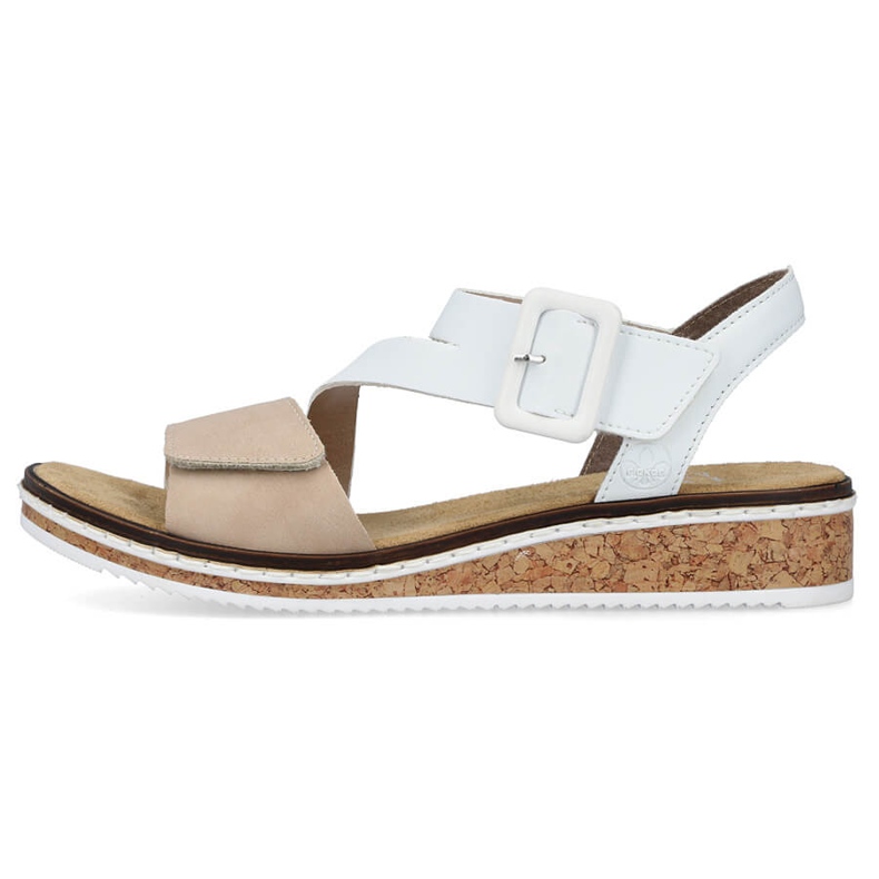Comodi sandali combinati da donna con velcro Rieker V3660-60 bianca 2