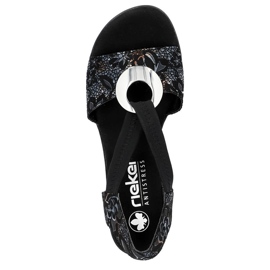 Comodi sandali da donna con tacco alto e fascia elastica, neri Rieker 64683-91 nero 1