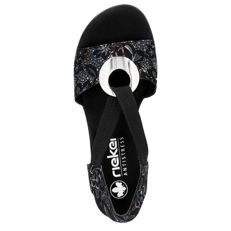 Comodi sandali da donna con tacco alto e fascia elastica, neri Rieker 64683-91 nero 1