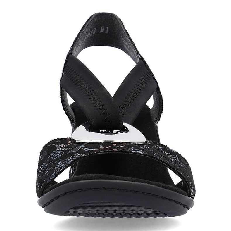 Comodi sandali da donna con tacco alto e fascia elastica, neri Rieker 64683-91 nero 2