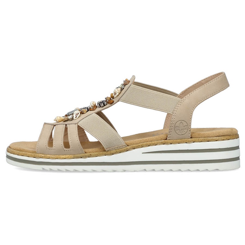 Comodi sandali slip-on da donna con elastici, beige Rieker V0649-62 2