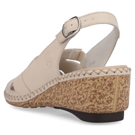 Comodi sandali con zeppa da donna in pelle, beige Rieker 66189-60 1