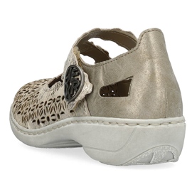 Comode scarpe da donna traforate in pelle con velcro, metallizzate Rieker 413G4-90 beige 1