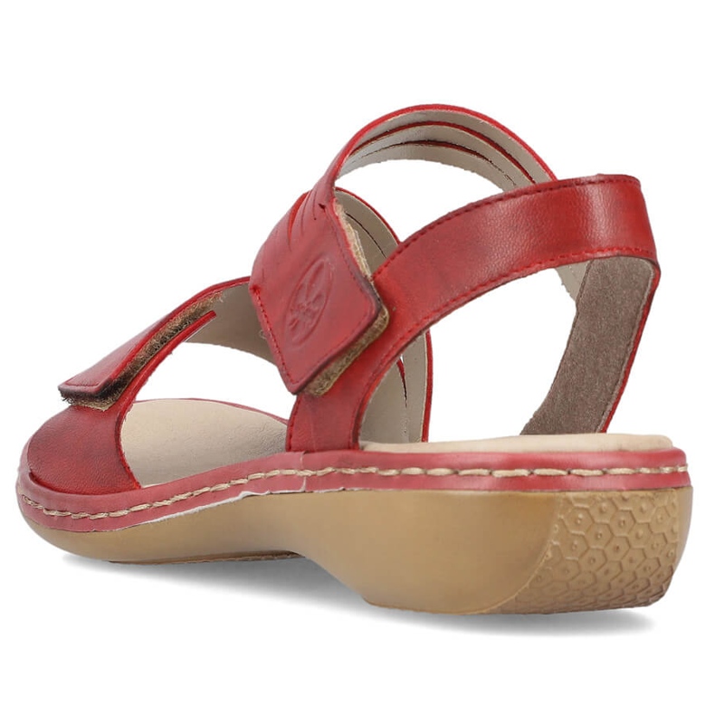 Comodi sandali da donna in pelle con velcro, rossi, Rieker 65964-35 rosso 1