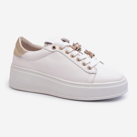 S.Barski Sneakers da Donna in Pelle con Plateau Con Pins D&amp;A SN67 Bianco bianca 1