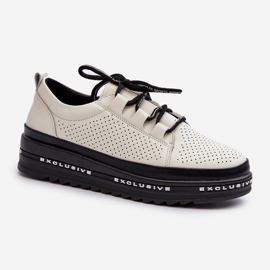 Scarpe da donna in pelle con plateau S.Barski LR769A Beige 1